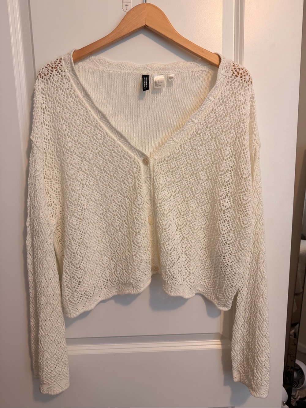 H&M Cream Open-Knit Button Cardigan